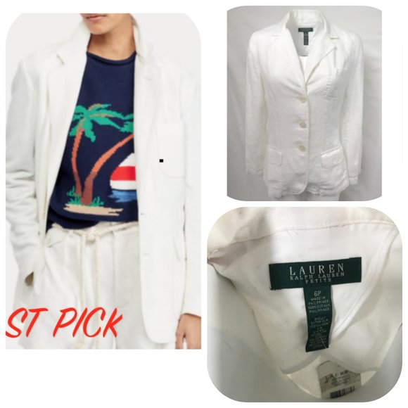 Ralph-Lauren Linen White Blazer Jacket 6P - Picture 1 of 8